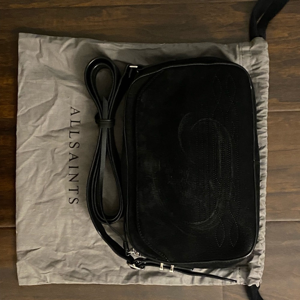 AllSaints Cooper Bag in Black Suede